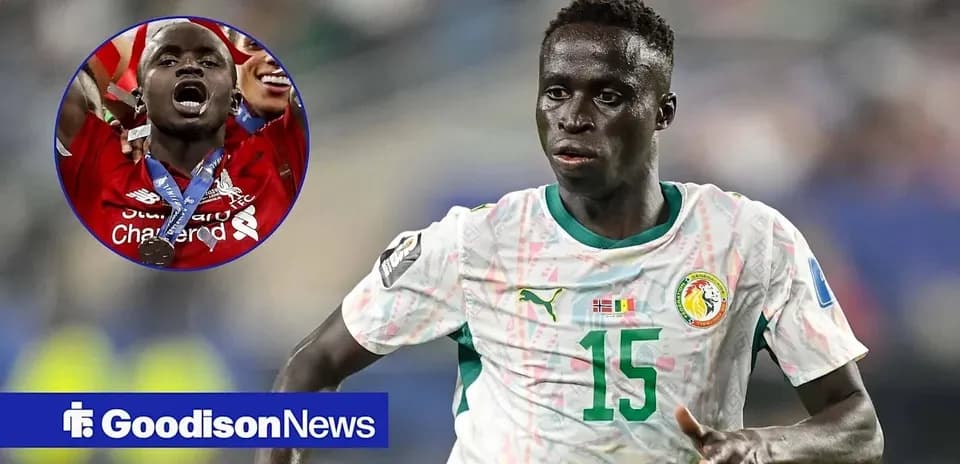 Senegal player running during match, inset of celebration