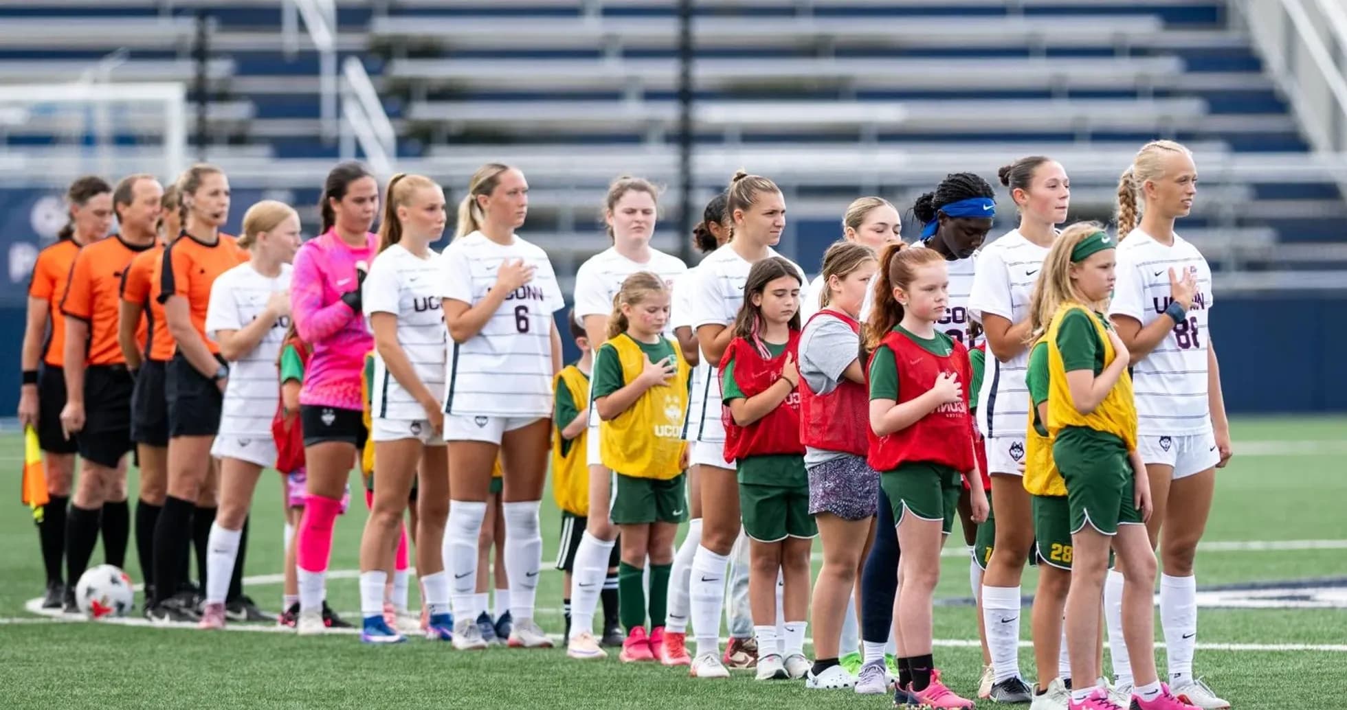 UConn women's soccer team lined up before the match