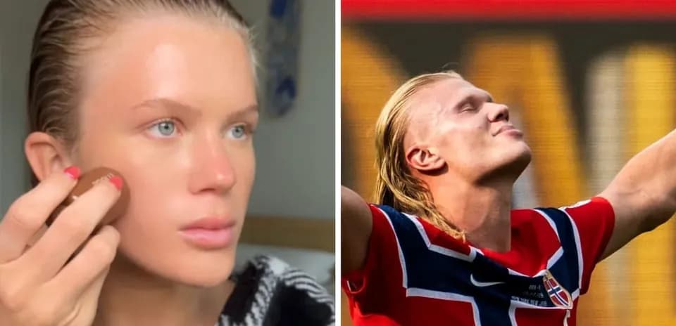 Person applying makeup and football player celebrating