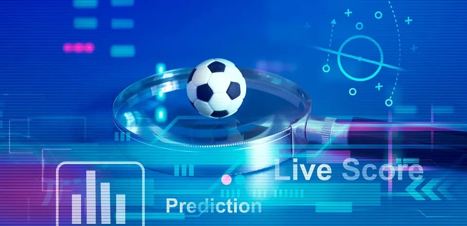 Soccer ball under magnifying glass with data graphics
