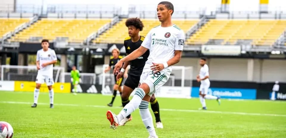 Player kicking ball during Columbus Crew II match