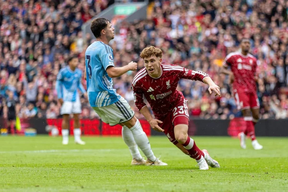Liverpool player celebrating during match against Nottingham Forest