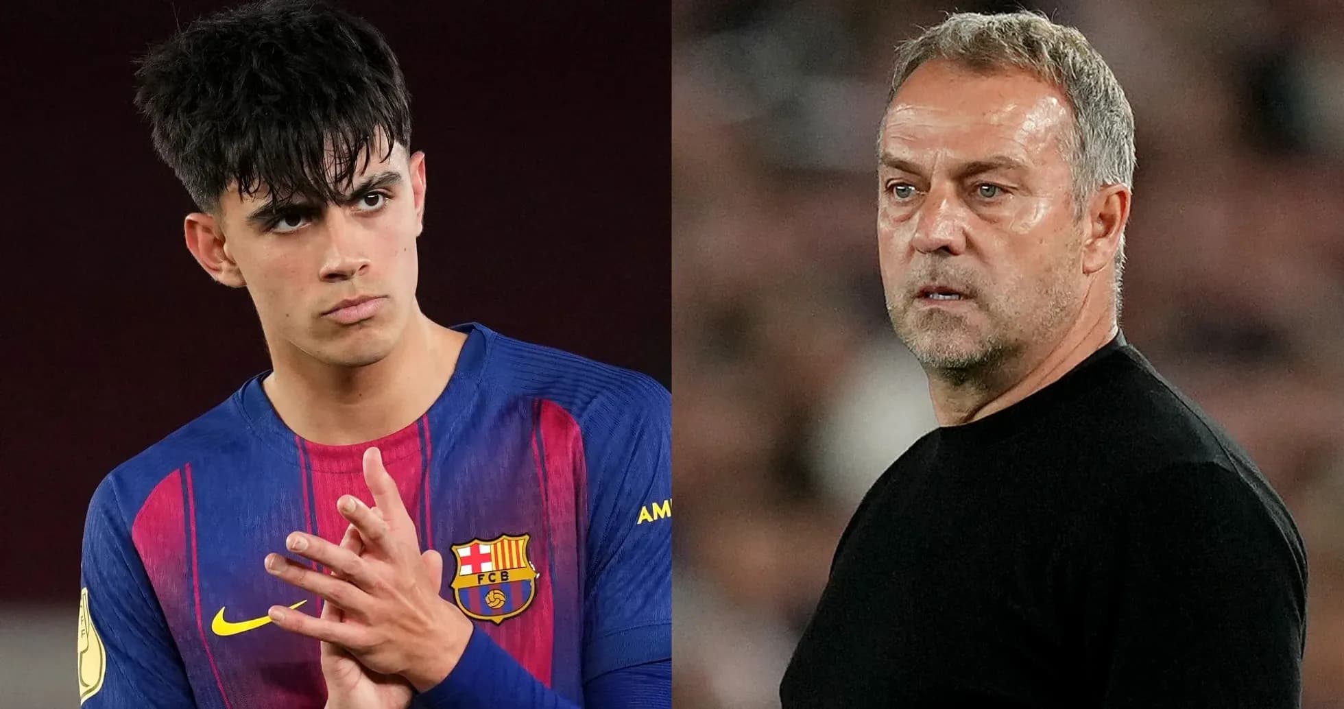 Player in Barcelona jersey next to coach on sidelines