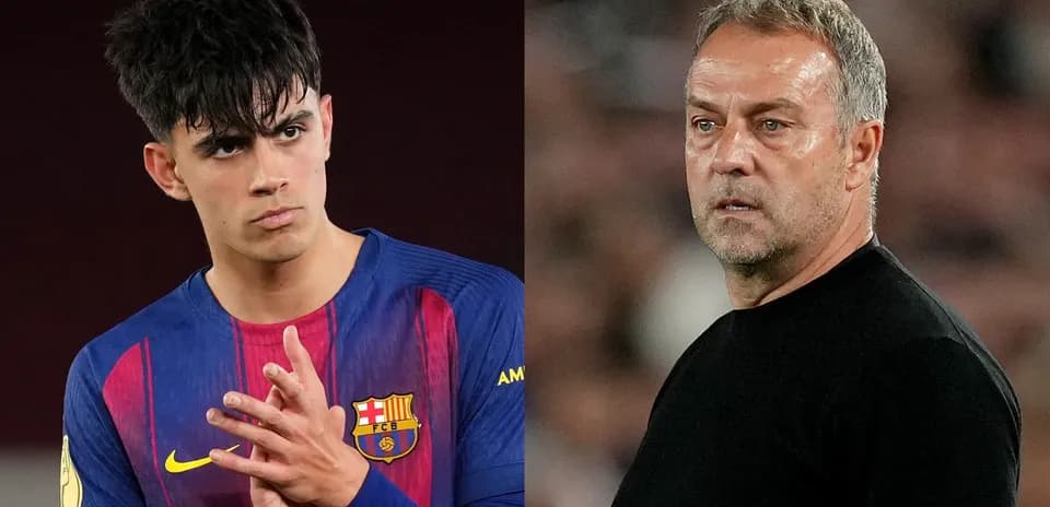 Player in Barcelona jersey next to coach on sidelines
