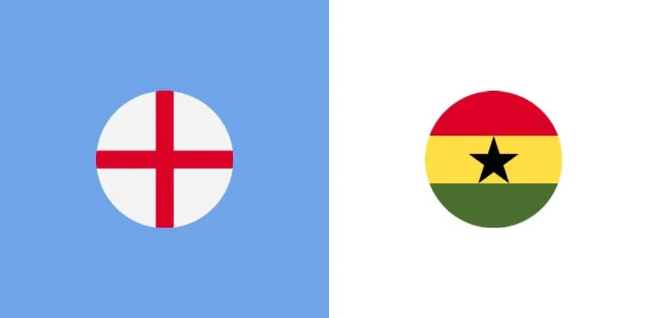 Flags of England and Ghana on blue and white backgrounds