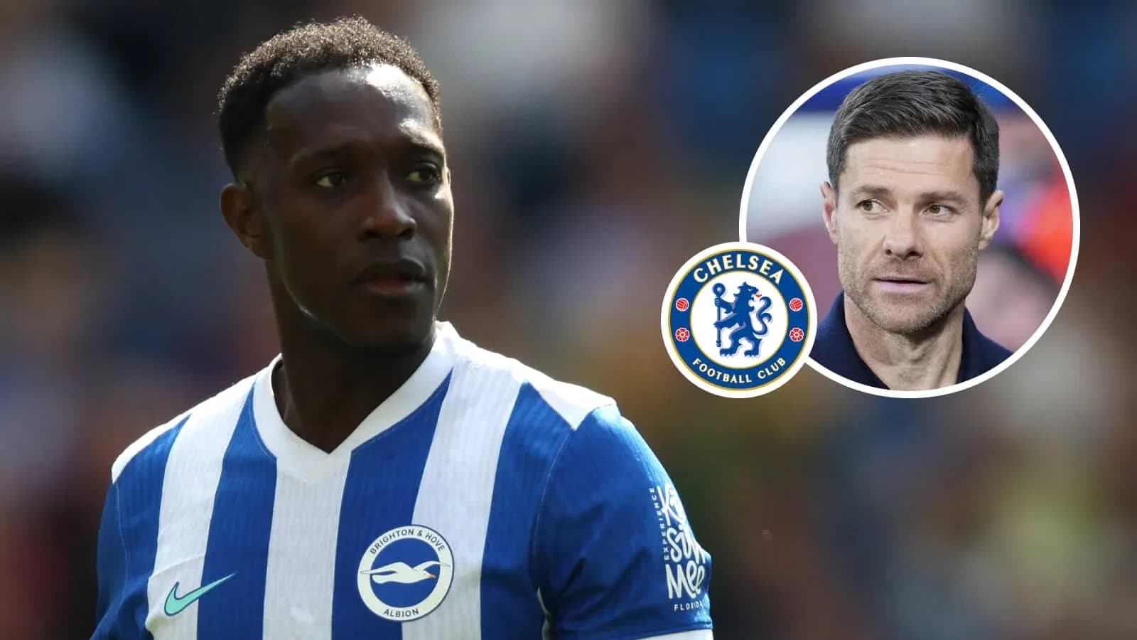 Brighton player on field with Chelsea logo and coach