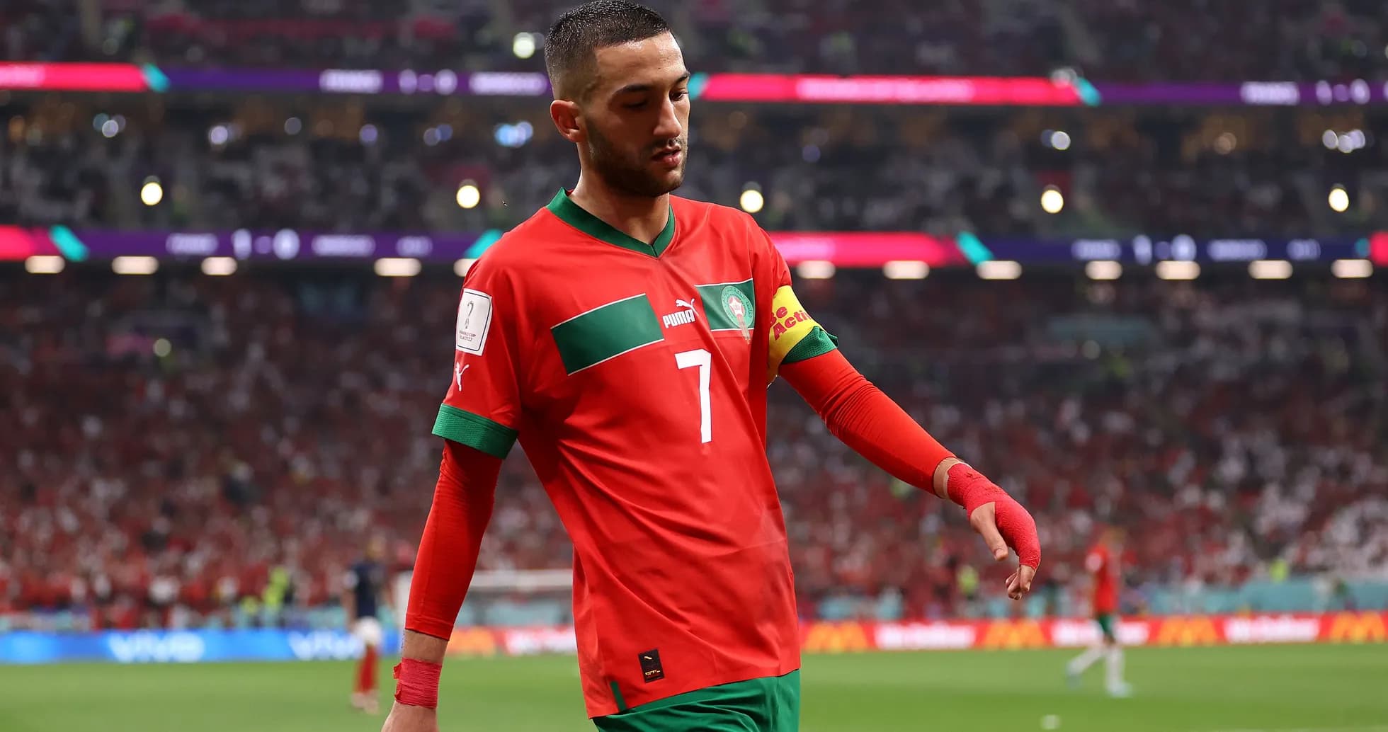 Hakim Ziyech walking on the pitch during match