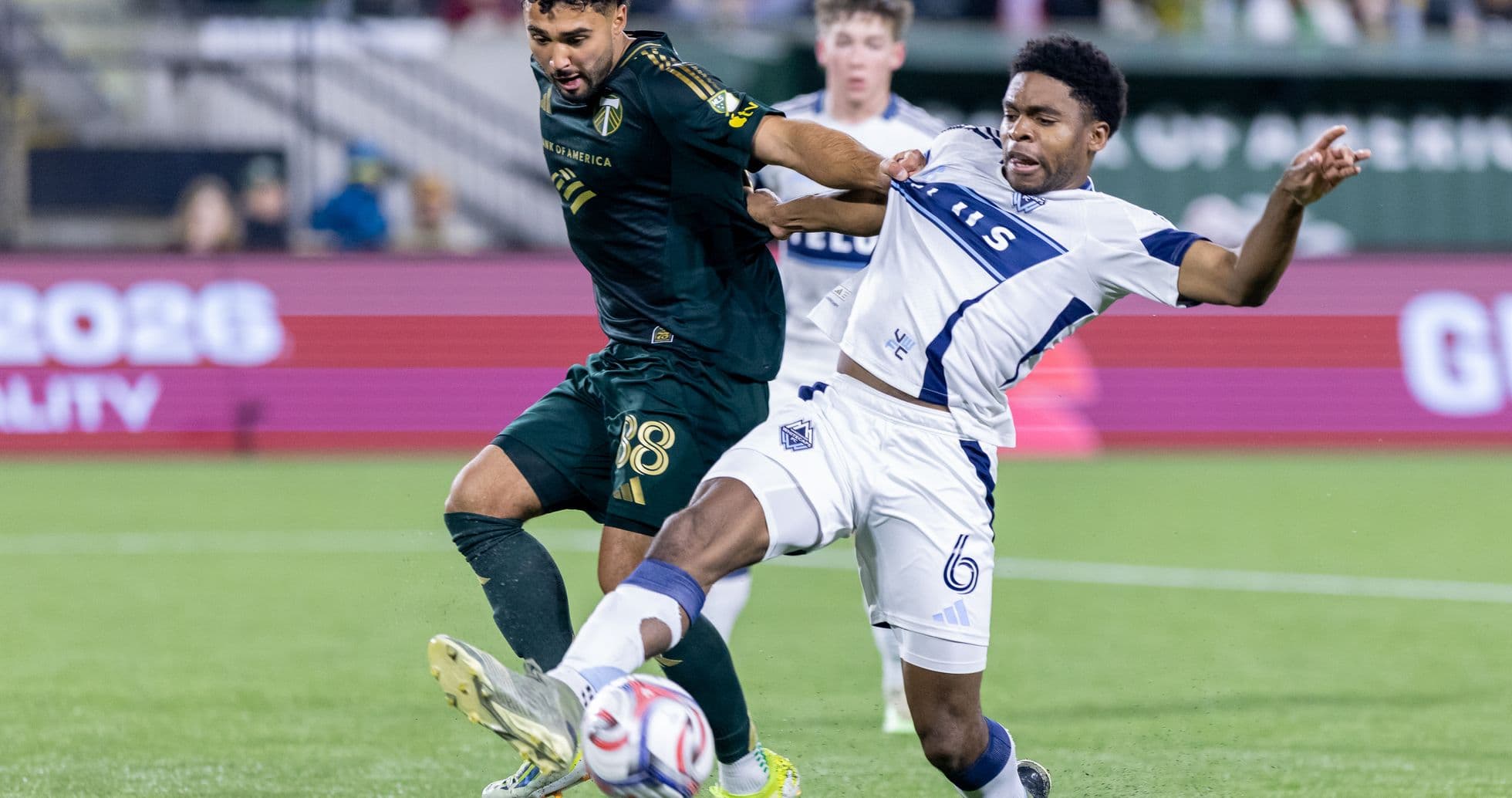 Player challenge during Town vs Portland Timbers II match
