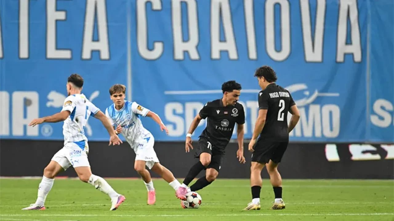 Universitatea Craiova players in action during match