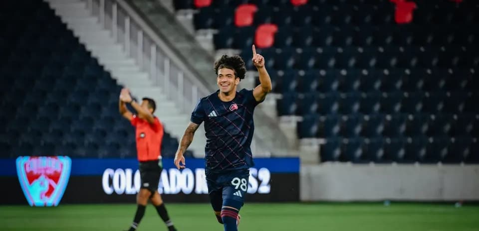 Player celebrating goal during Colorado Rapids II match