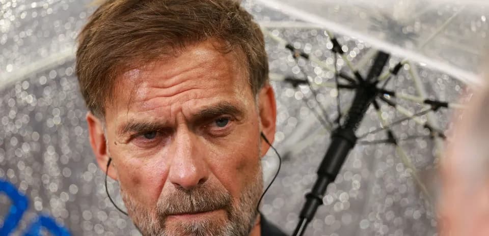 Manager speaking under umbrella during rainy event