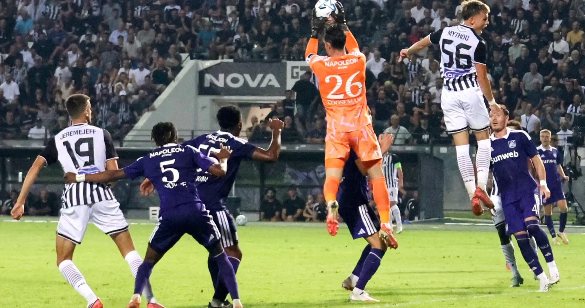 Goalkeeper catching ball during PAOK match