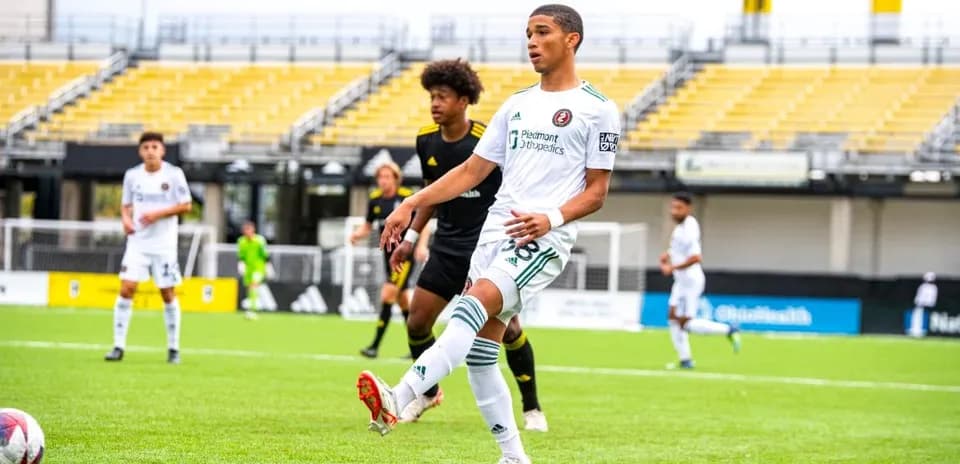 Player kicking ball during Columbus Crew II match