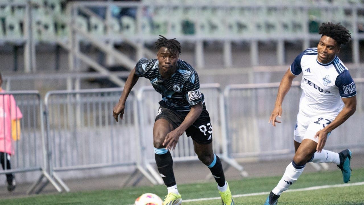 Player sprinting during Vancouver Whitecaps II match