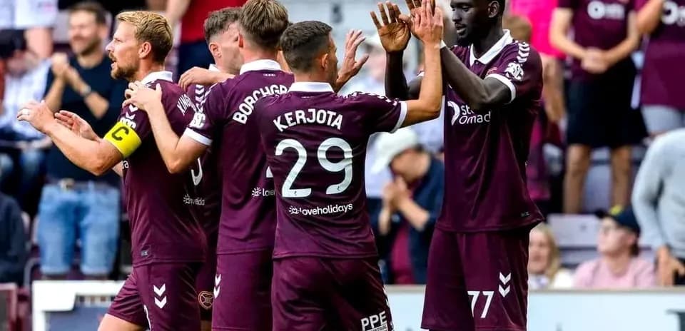 Hearts players celebrating during a match