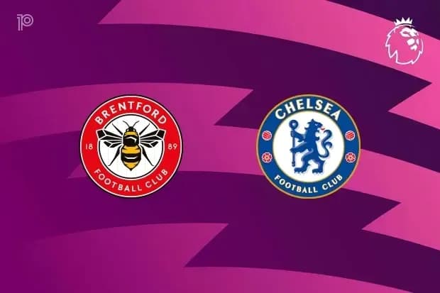 Brentford and Chelsea club logos on purple background