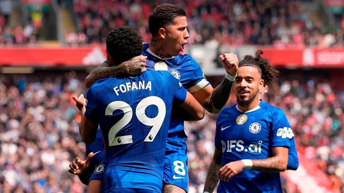 Chelsea players celebrating during Premier League match