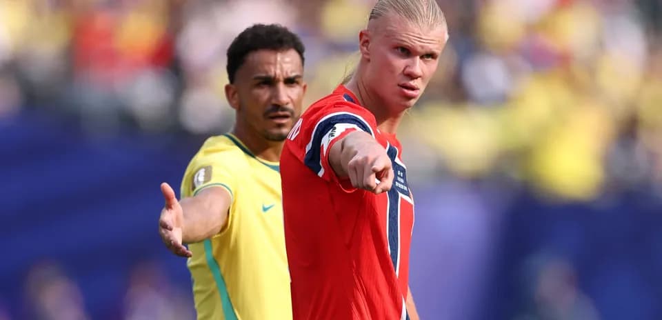 Norwegian player pointing during match against Brazil