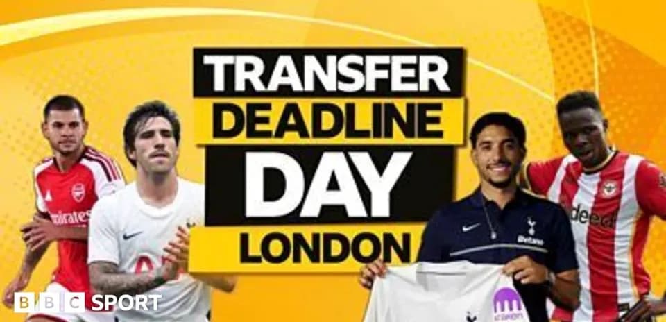 Players and text promoting Transfer Deadline Day in London