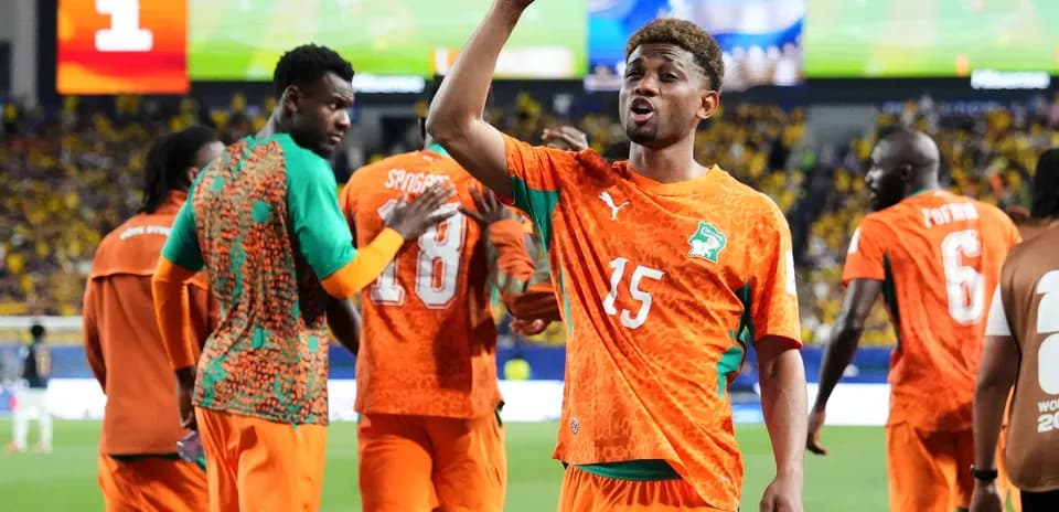 Ivory Coast players celebrating during match