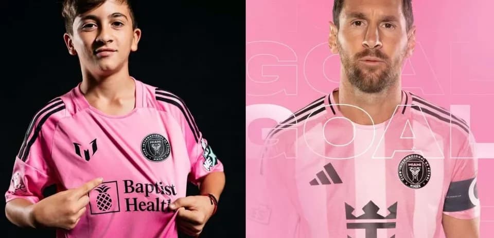 Young player and Messi in pink Miami jersey