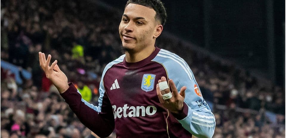 Aston Villa player gesturing during a match