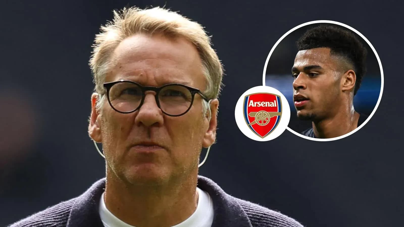 Football analyst with Arsenal logo and player image