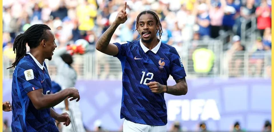 Player celebrating after scoring a goal for France