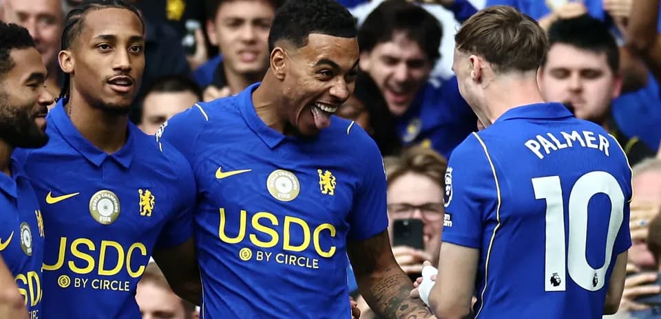 Chelsea players celebrating a goal during match