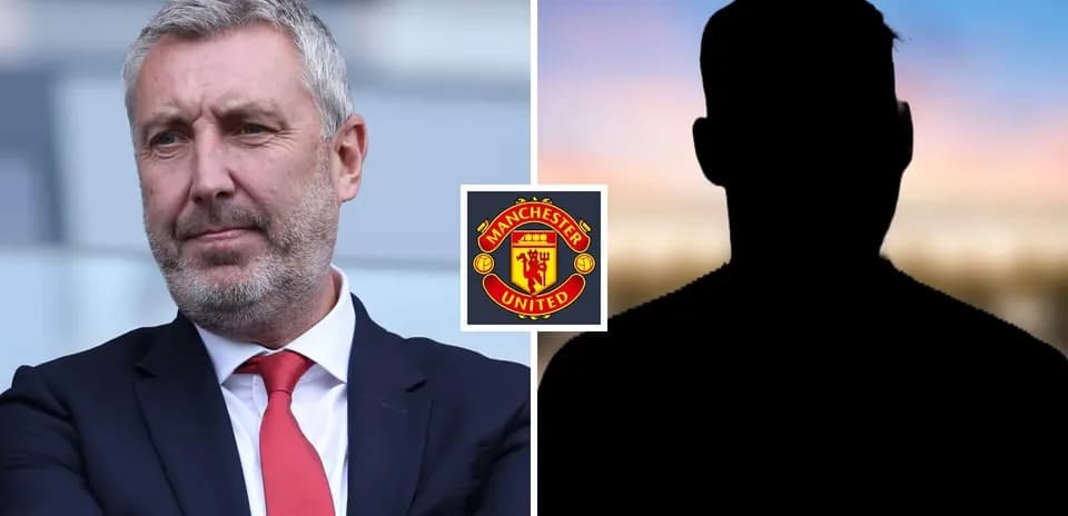 Man in suit with Manchester United logo background