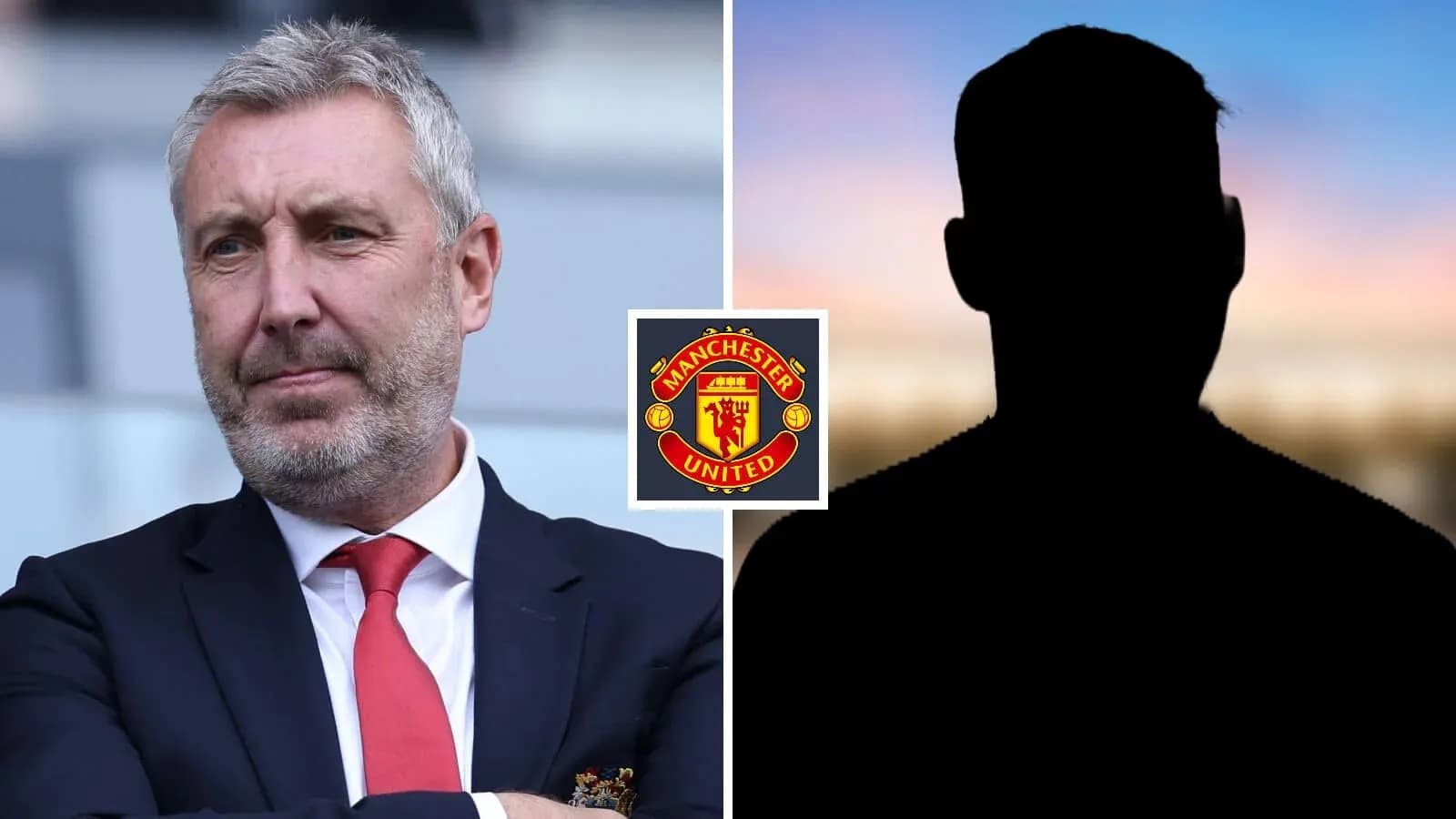 Man in suit with Manchester United logo background