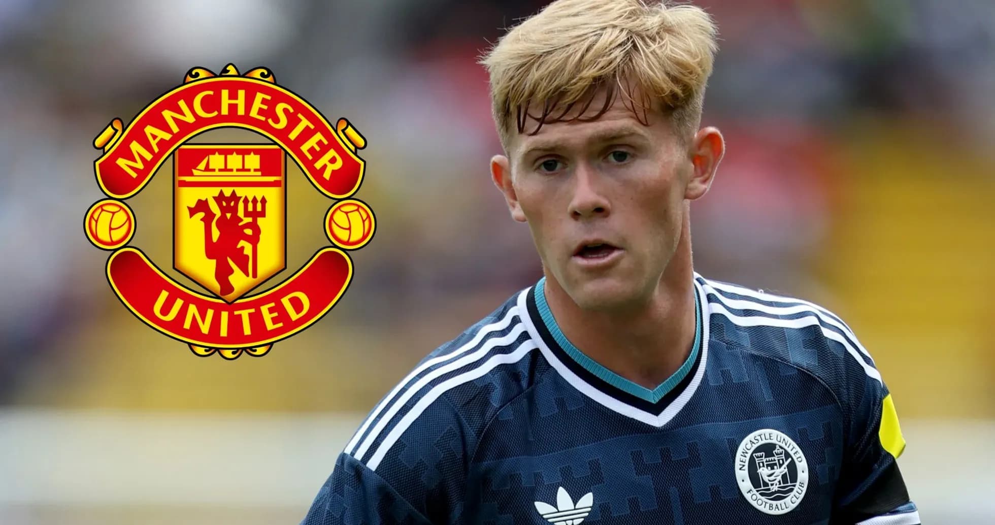 Player in Newcastle United kit with Manchester United logo