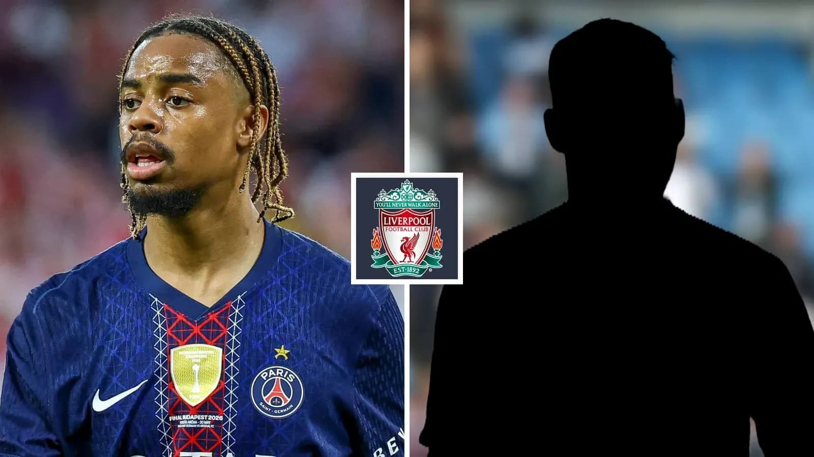 PSG player with Liverpool logo and silhouette