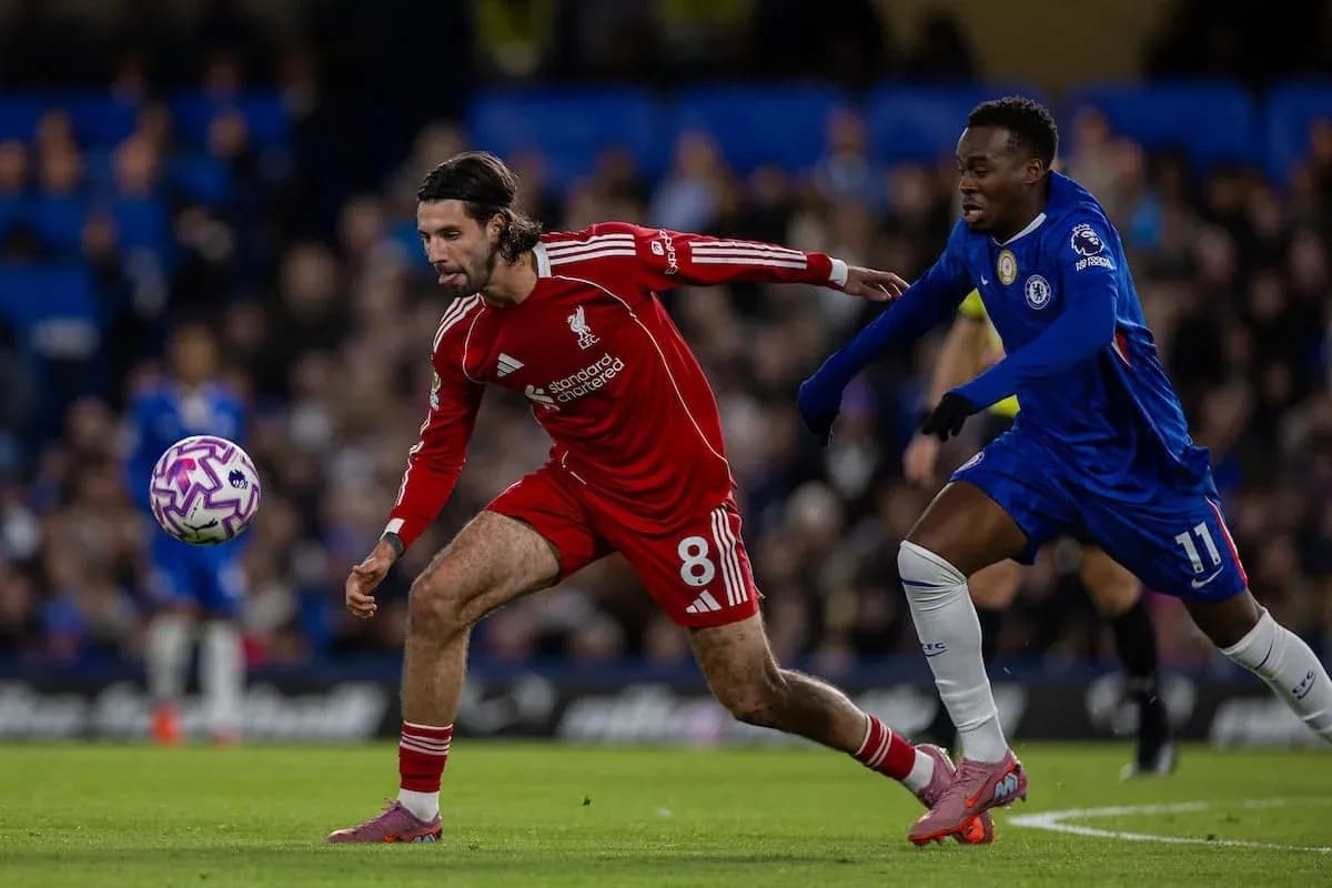 Liverpool player challenged by Chelsea opponent