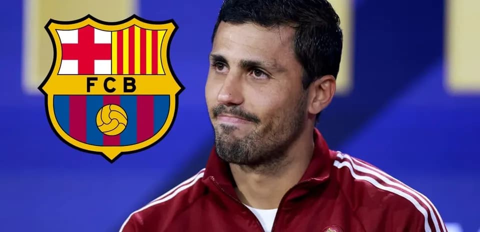 Athlete at press conference with FC Barcelona logo