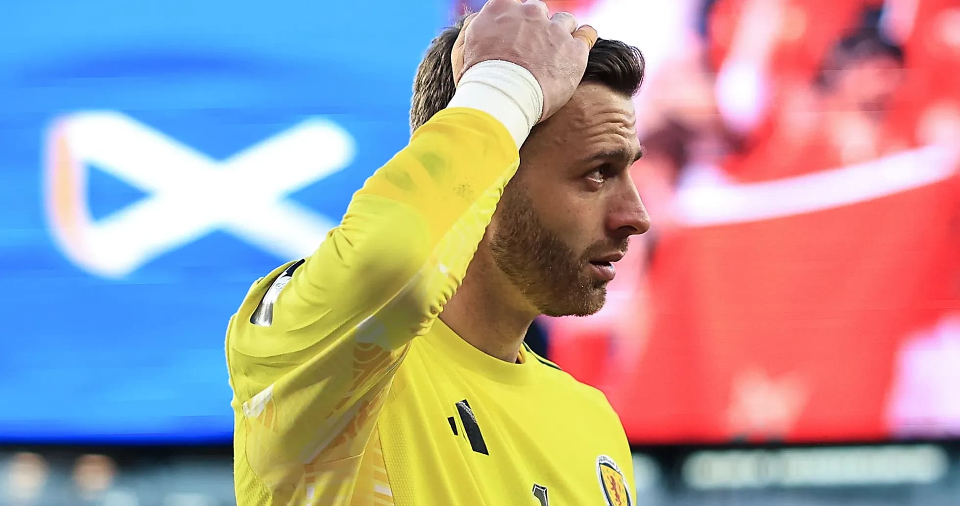 Goalkeeper looking concerned during match play