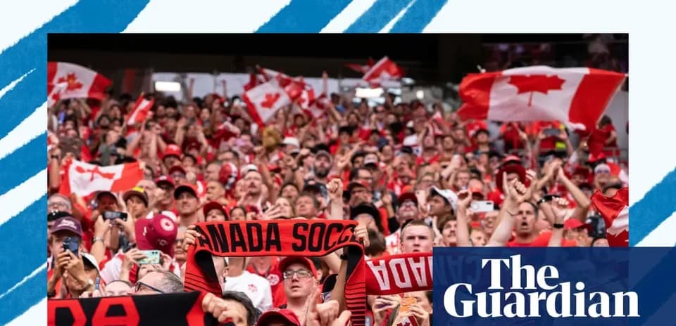 Canadian fans cheering with flags and scarves