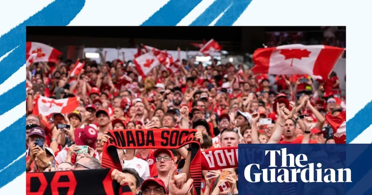 Canadian fans cheering with flags and scarves