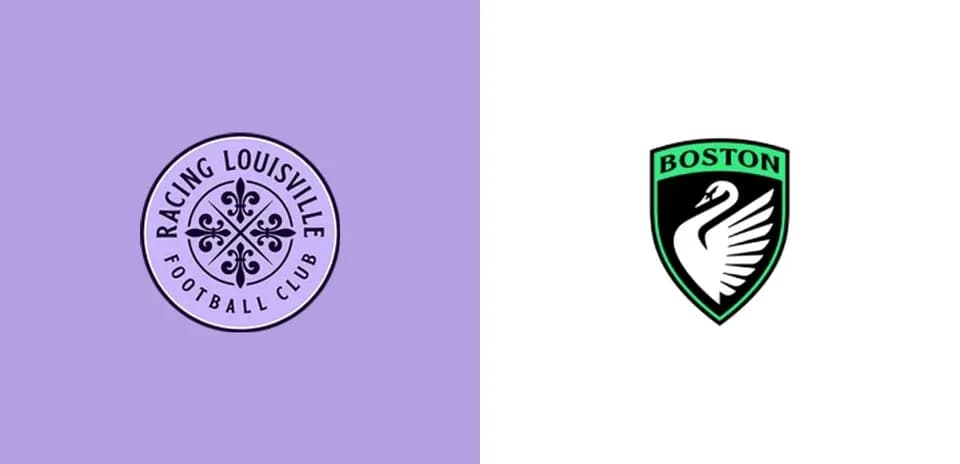 Logos of Racing Louisville and Boston clubs