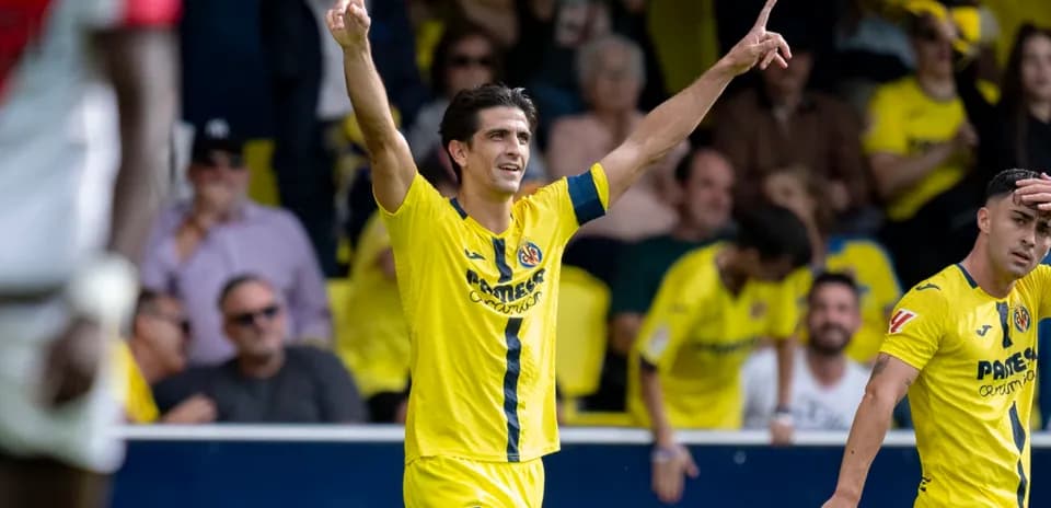 Villarreal player celebrating during La Liga match