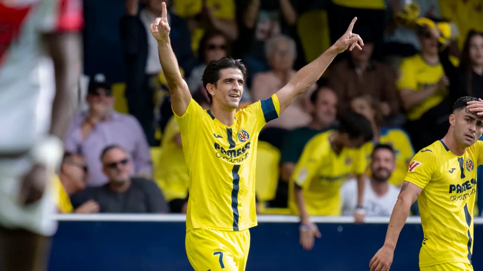 Villarreal player celebrating during La Liga match