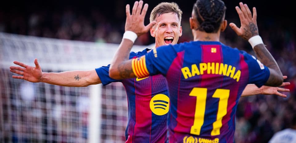 Barcelona players celebrating a goal during match
