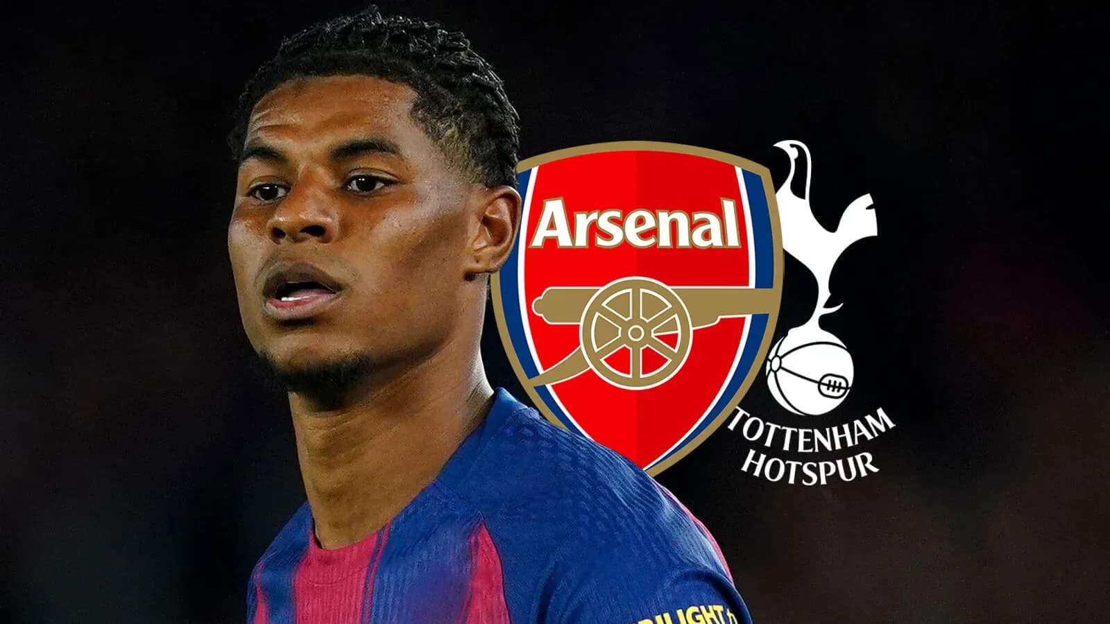 Player with Arsenal and Tottenham logos in background