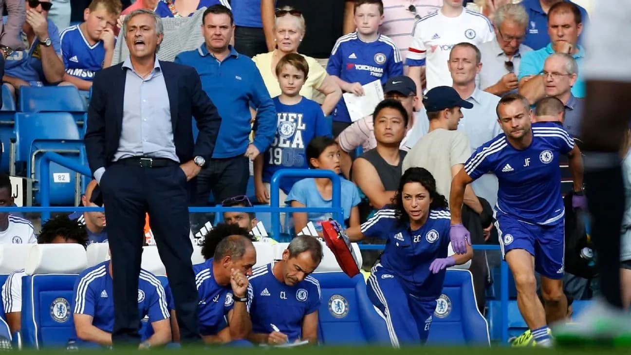 Chelsea staff and fans during match at Stamford Bridge