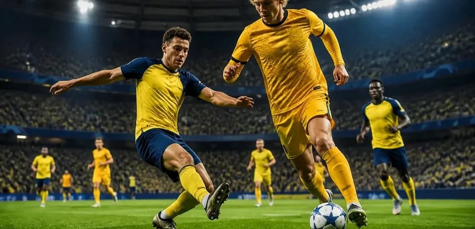 Players competing for the ball in UEFA match