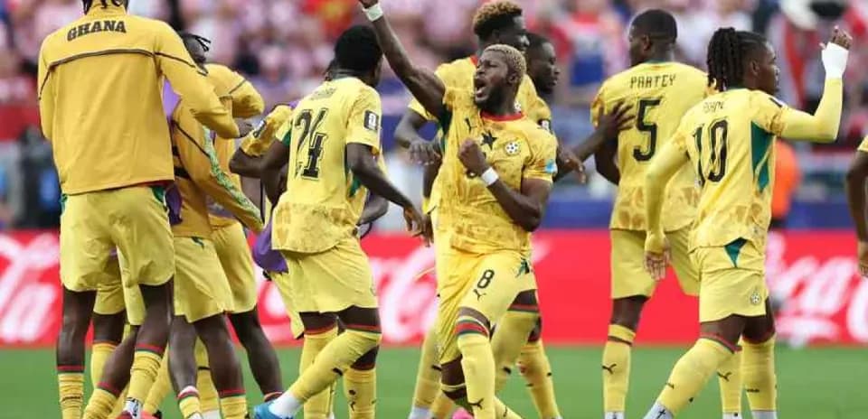 Ghana players celebrating during World Cup match