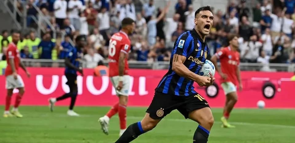 Lautaro Martínez celebrating after scoring a goal