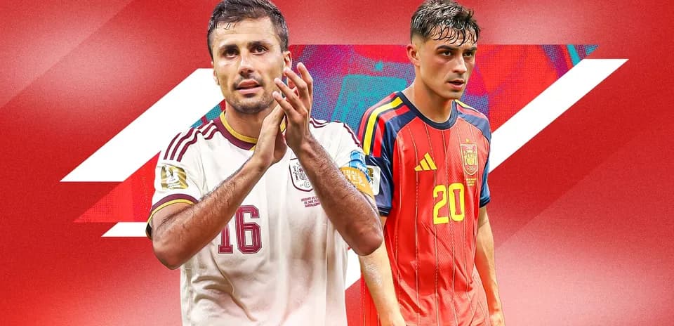Two soccer players from Mexico and Spain in jerseys