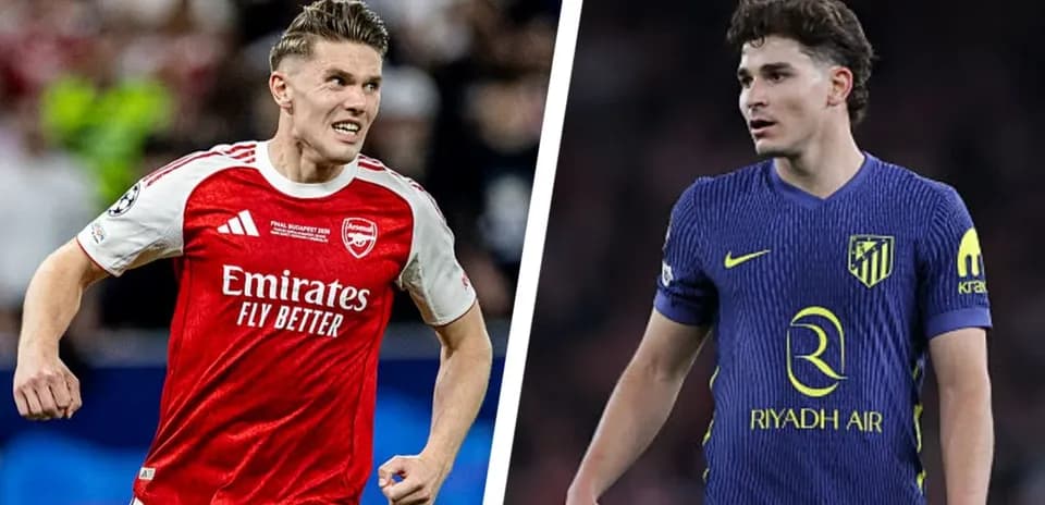 Two football players in action, Arsenal vs Atletico