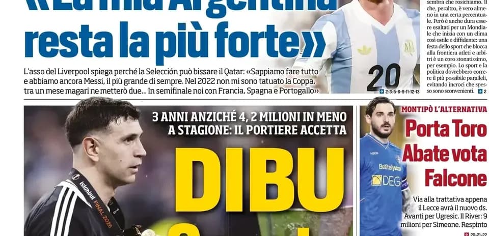 Football newspaper headline about Argentina team and players